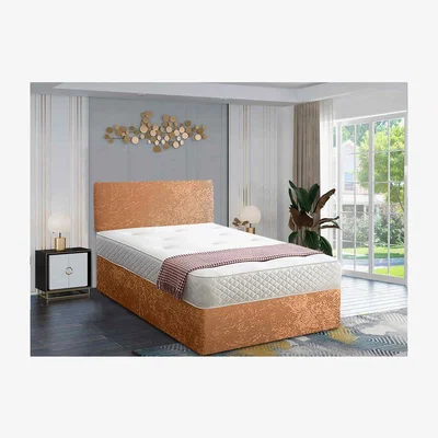 The Range Loria Divan Bed Set with Headboard Mattress-Plush Fabric, 2 Drawers Right Side - Yellow / Mustard / Double