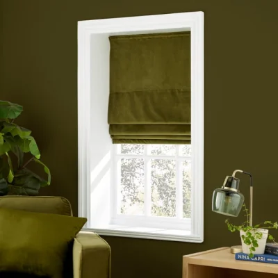 Dunelm Recycled Velour Olive Roman Blind Olive