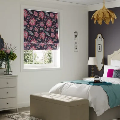 Dunelm Jacobean Fuchsia Blackout Roman Blind Fuchsia