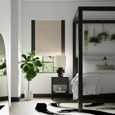 Dunelm Luna Bordered Natural and Black Blackout Roman Blind Black and white