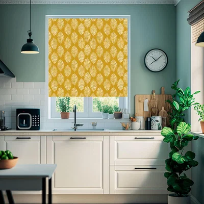 Homebase Lister Cartwright Yellow Textured Leaf Blackout Blind - 60cm