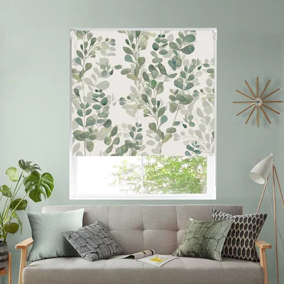 Homebase Lister Cartwright Green Watercolour Eucalyptus Blackout Blind - 90cm