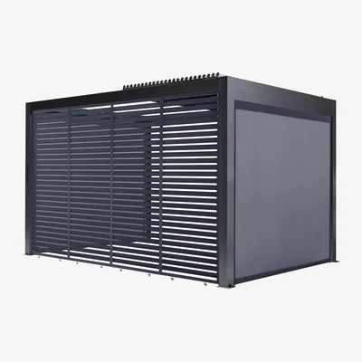 John Lewis Pacific Abierto LED Light Electric Pergola with Louvre Side & 2 Blinds, 3 x 4m, Grey
