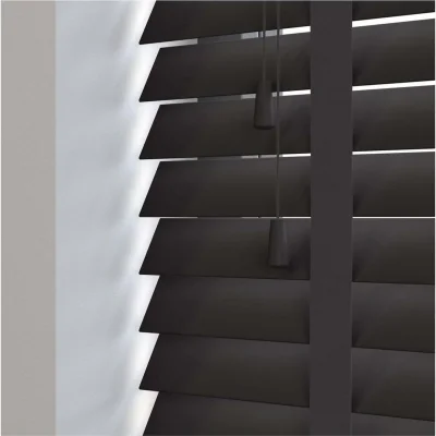 The Range 50mm Slat Real Wood Venetian Blind With Tapes 120cm Drop - Black / 170