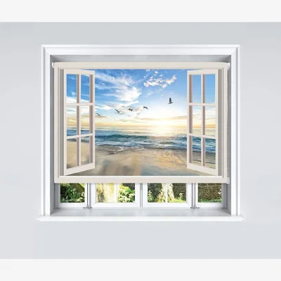 The Range Lister Cartwright Window Beach View Scenic Design Blackout Roller Blinds - Cream / 200 X 160 CM