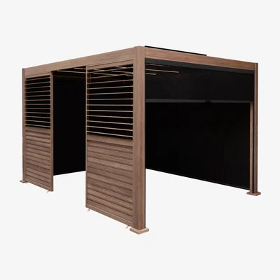 The Range Wood Effect Pergolas - Brown / 4m x 3m / Pergola with Blinds, 2 Side Panels and LED Lights