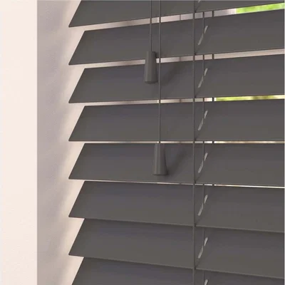 The Range Smooth Finish Faux Wood Venetian Blinds with Strings 120cm Drop - Slate / 230cm