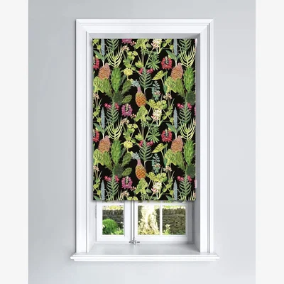 The Range Lister Cartwright Tropical Plants Design Blackout Roller Blinds - Black / 90 x 160