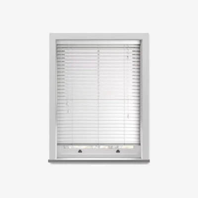 The Range 50mm Slat White Grained Faux Wood Venetian Blind With Strings 150cm Drop - White / 80
