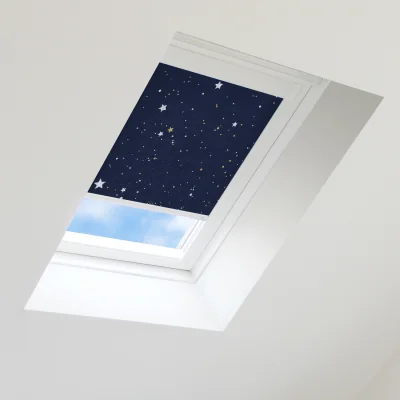 The Range Bloc Skylight Blind for Velux Roof Window, Size P08, Blackout Night Sky, Silver Frames - White Frame / 104 / 38cm