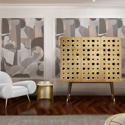 Amara Essential Home - Monocles Cabinet - Gold Brass/Matte Black/Varnished Walnut - Wide