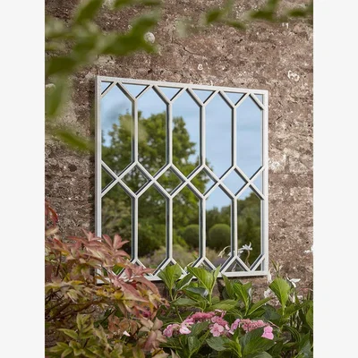 Cox and Cox Outdoor White Trellis Window Mirror