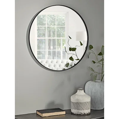 Cox and Cox Black Slim Frame Round Mirror - Large