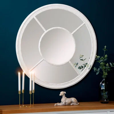 Chiltern Oak Furniture Marseille Distressed White Round Window Mirror 100 x 100cm