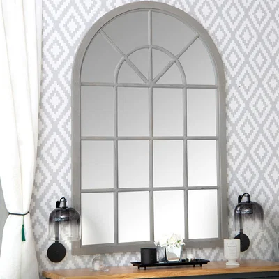 Chiltern Oak Furniture Toulouse Small Grey Arched Window Mirror 90 x 135cm