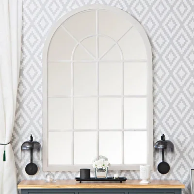 Chiltern Oak Furniture Toulouse Small White Arched Window Mirror 90 x 135cm
