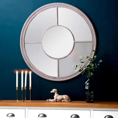 Chiltern Oak Furniture Marseille Distressed Grey Round Window Mirror 100 x 100cm