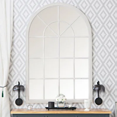 Chiltern Oak Furniture Toulouse Small White Arched Window Mirror 90 x 135cm