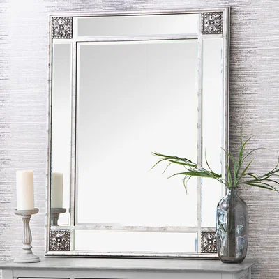 Chiltern Oak Furniture Sienna Silver Frame Rectangular Wall Mirror 80 x 105cm