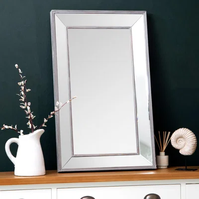 Chiltern Oak Furniture Andorra Small Distressed Frame Bevelled Glass Mirror 61 x 100cm
