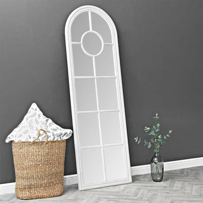 Chiltern Oak Furniture Rouen Narrow White Arched Window Hallway Mirror 60 x 180cm