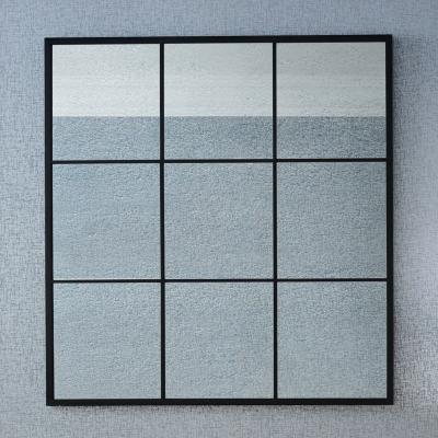 Dunelm 9 Pane Square Mirror with Foxed Glass, Matt Black 110cm Black