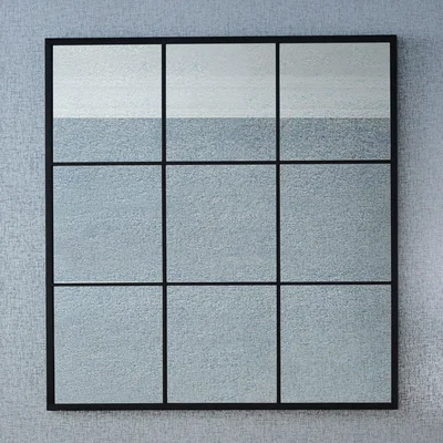 Dunelm 9 Pane Square Mirror with Foxed Glass, Matt Black 110cm Black