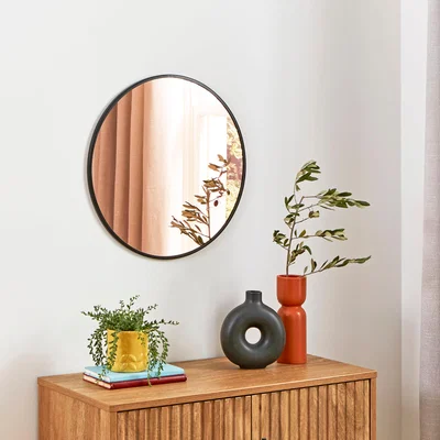 Dunelm Amber Glass Round Wall Mirror Black