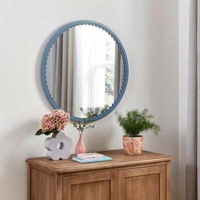 Dunelm Scallop Round Wall Mirror Blue