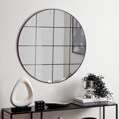 Dunelm Window Round Wall Mirror Painted Lines 80cm Black