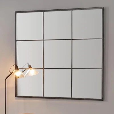 Dunelm 9 Section Square Wall Mirror, Dark Grey 110cm Dark Grey