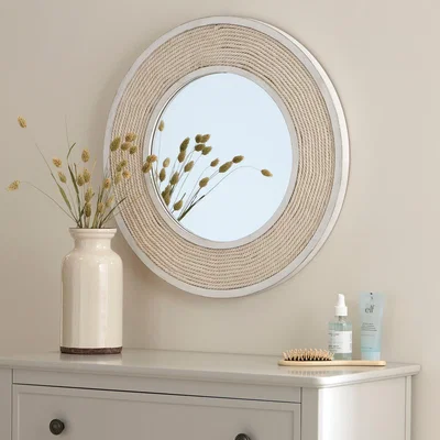 Dunelm Lina Rope Round Wall Mirror 60cm White and Beige