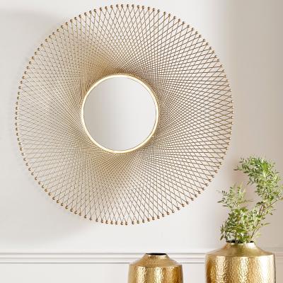 Dunelm Metal Fretwork Round Wall Mirror, 83cm Gold Effect