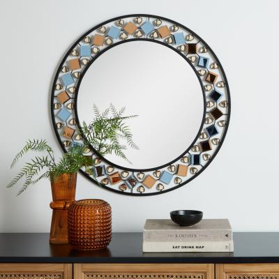 Dunelm Global Gem Edge Round Wall Mirror, Black 68cm Black