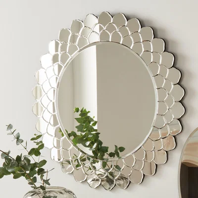 Dunelm Clear Layered Glass Round Wall Mirror, 80cm Clear