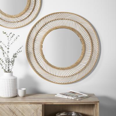 Dunelm Bamboo Large Round Wall Mirror, 90cm Brown