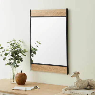 Dunelm Fulton Wall Mirror in Oak 40cm x 58cm Black/Brown