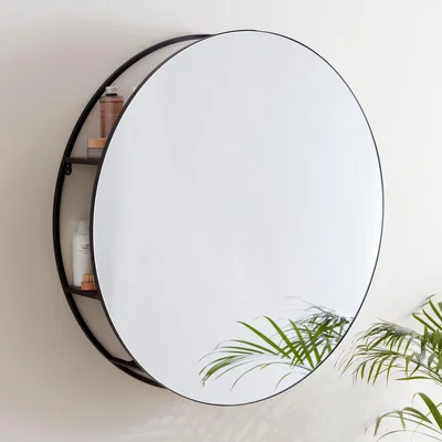 Dunelm Apartment 80cm Round Mirror Storage Black