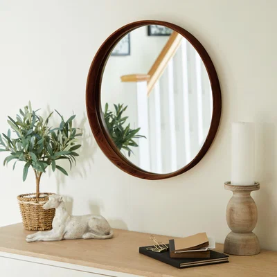 Dunelm Elements Solid Oak 55cm Round Mirror Walnut (Brown)