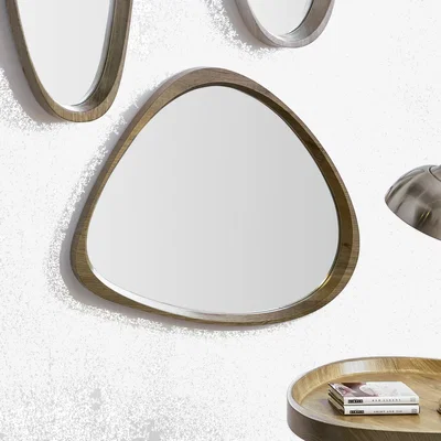 Dunelm Veneer Curved Wall Mirror, Dark Wood 68 x 57cm Dark Brown