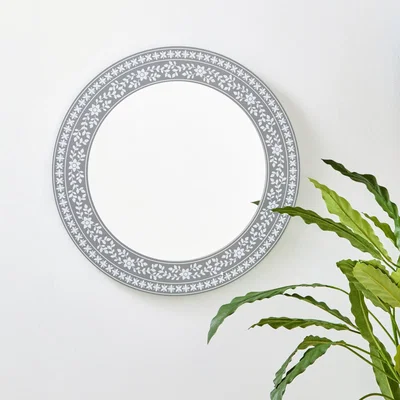 Dunelm Patterned Round Wall Mirror 50cm Grey Grey and Blue