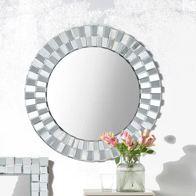 Dunelm Mirrored Glass Tile Round Wall Mirror, 80cm Silver