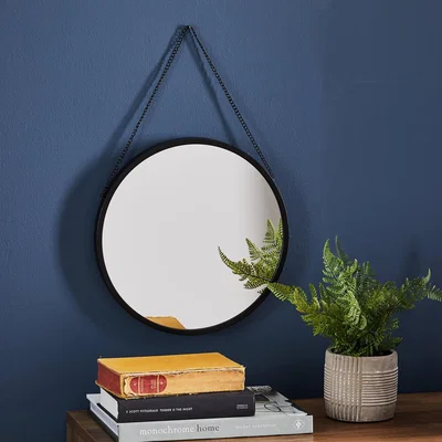 Dunelm Round Hanging Chain Wall Mirror 31cm Black Black