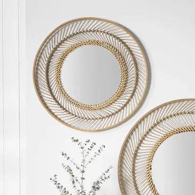Dunelm Bamboo Small Round Wall Mirror, 70cm Brown