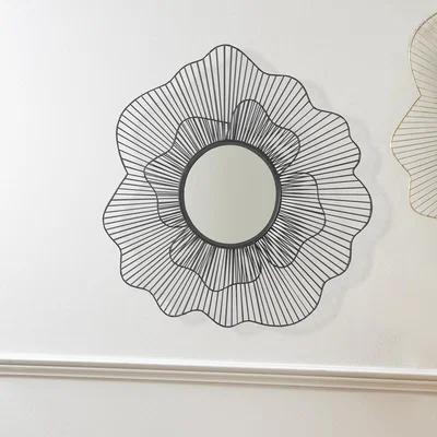 Dunelm Metal Floral Frame Round Wall Mirror, Black 76cm Black