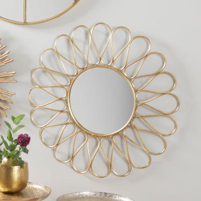 Dunelm Petal Design Round Antique Gold Effect Wall Mirror, 90cm Gold Effect
