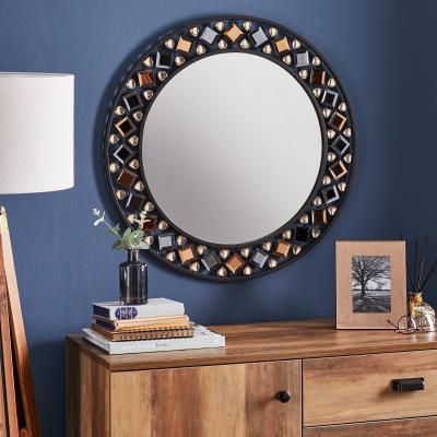 Dunelm Global Gem Edge Wall Mirror 68cm Black Gold Effect