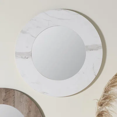 Dunelm Marble Veneer Round Wall Mirror, White 80cm White/Grey