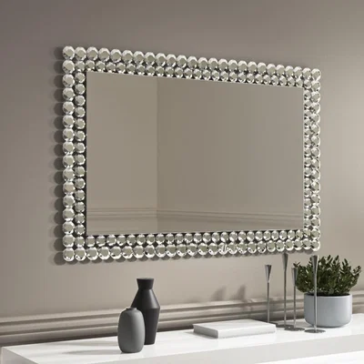 Furniture123 Rectangle Wall Mirror with Silver Diamond Gems - Jade Boutique