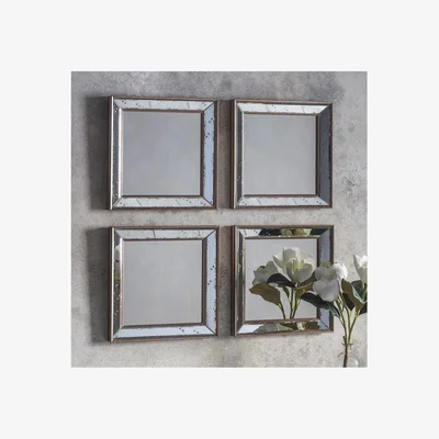 Furniture123 4 Square Mirrors with Distressed Mirrored Frames - Caspian House